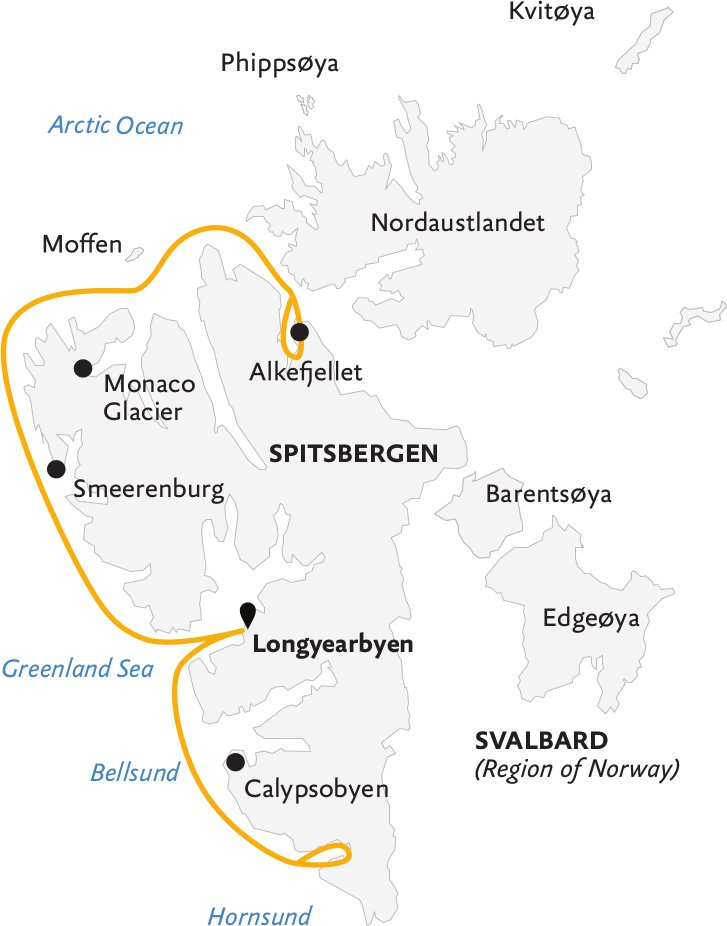 Map_Quark_IntroToSpitsbergen-FjordsGlaciersWildlifeOfSvalbard